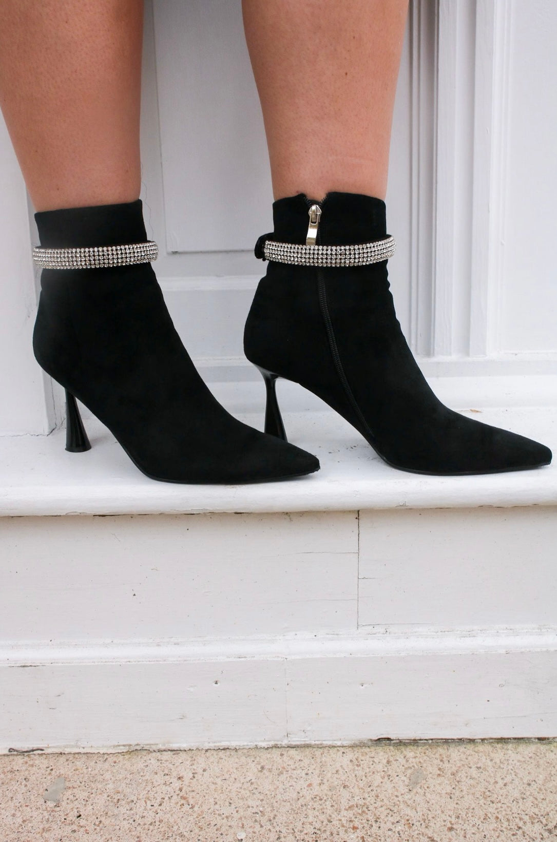 Sparkle & Suede Heeled Booties