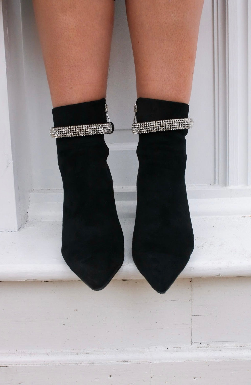 Sparkle & Suede Heeled Booties