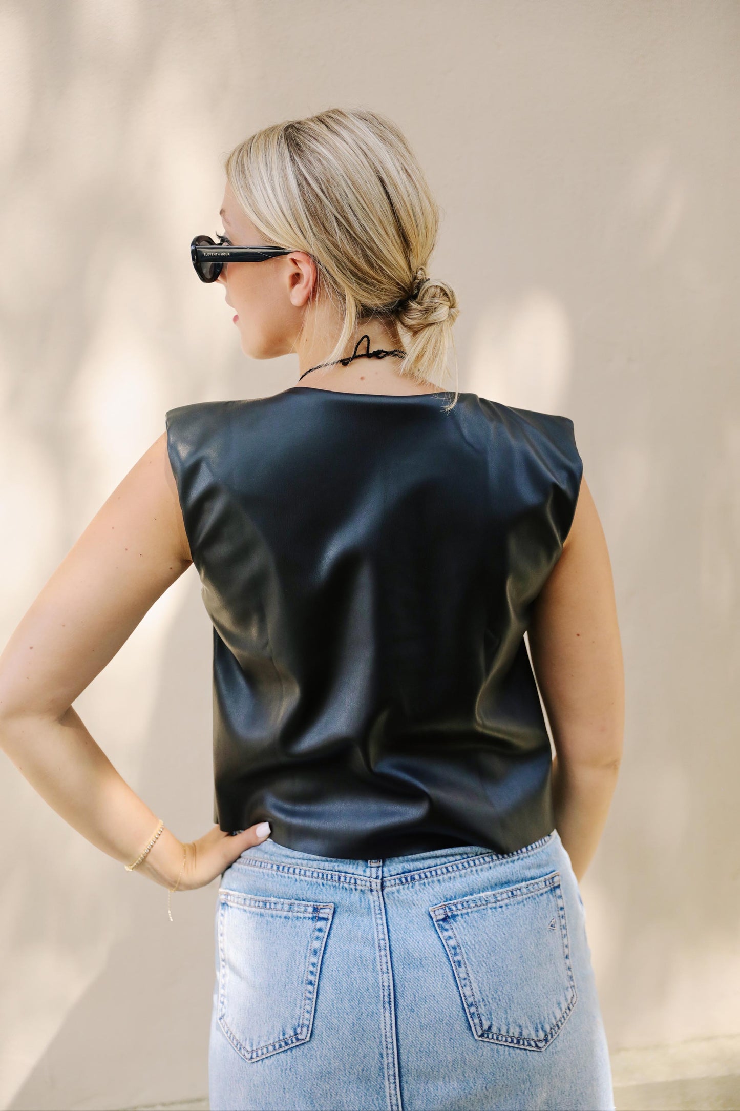 Climbing The Ladder Leather Top in Black