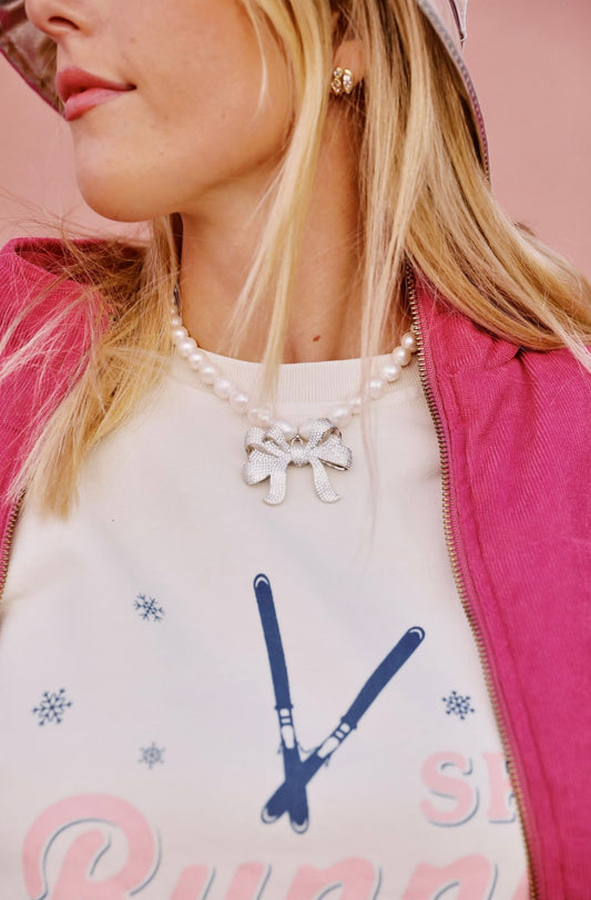 Frosted Pearl Bow Necklace